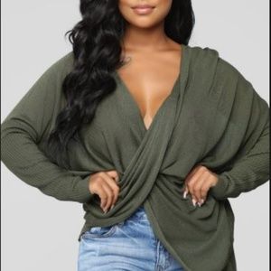 FASHIONNOVA Sammie High Low Sweater in Olive Green